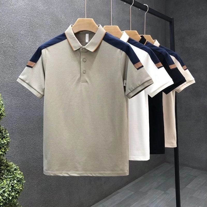 Men’s Retro Lapel Polo T-Shirt Stitching Half Sleeve