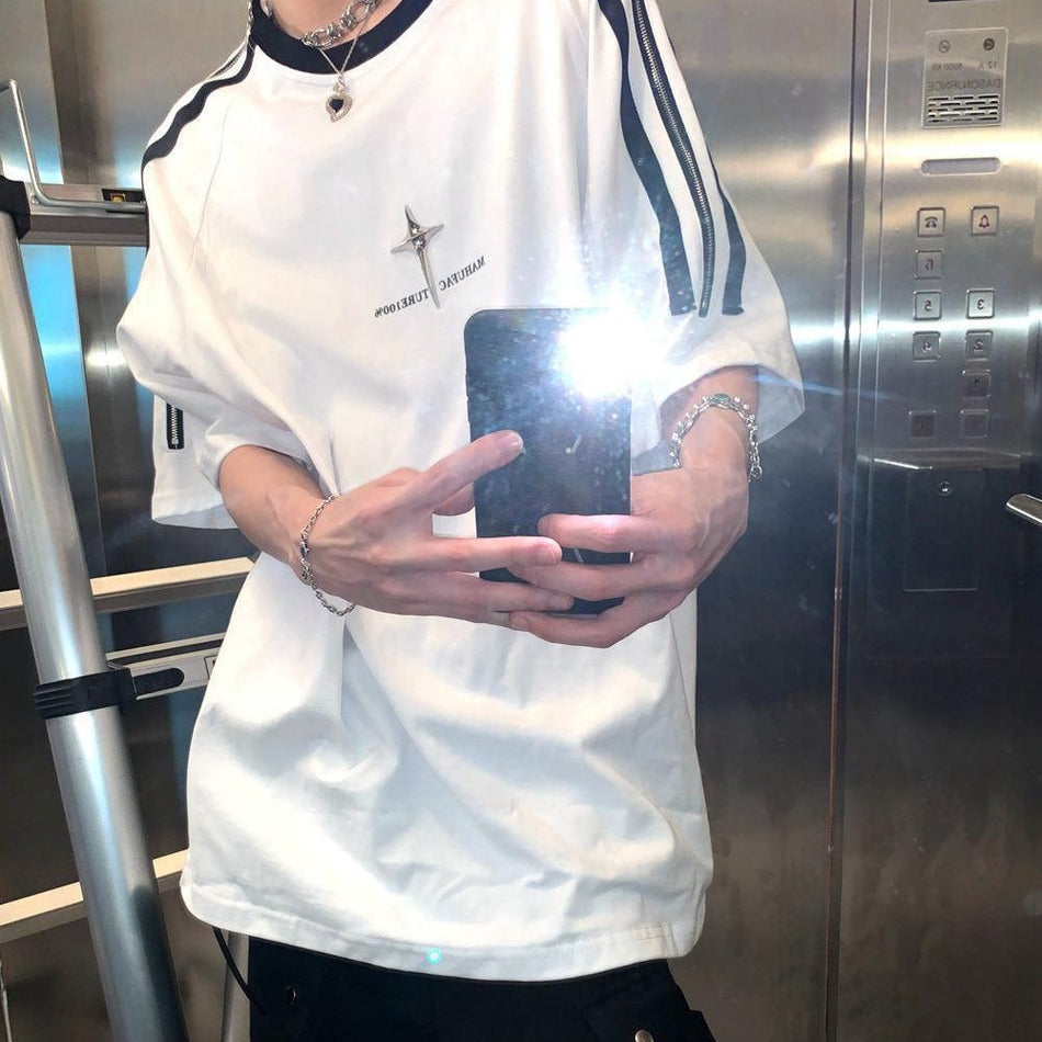 Men’s Metal Zipper Streetwear T-Shirt Couple Fashion Trendy