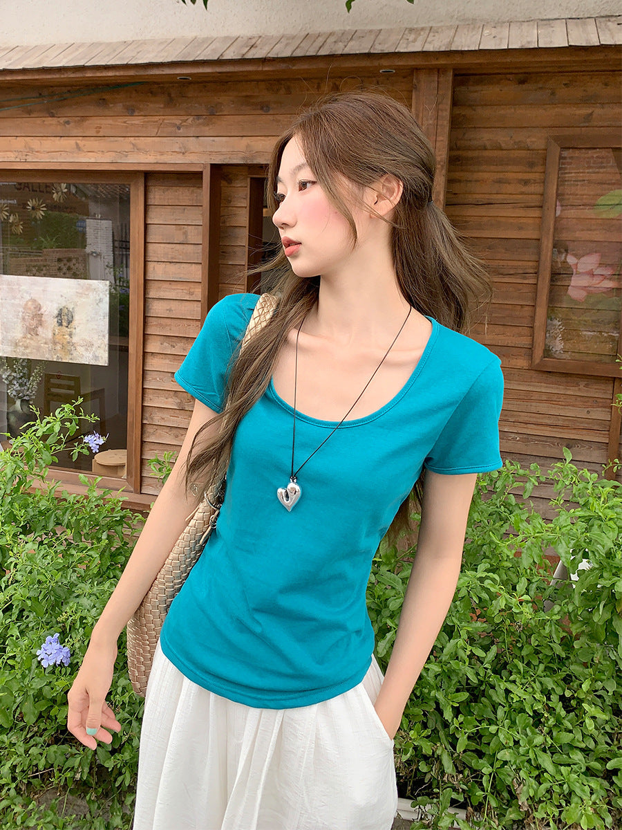 Peacock Blue One Shoulder Women Summer Stylish T-Shirt