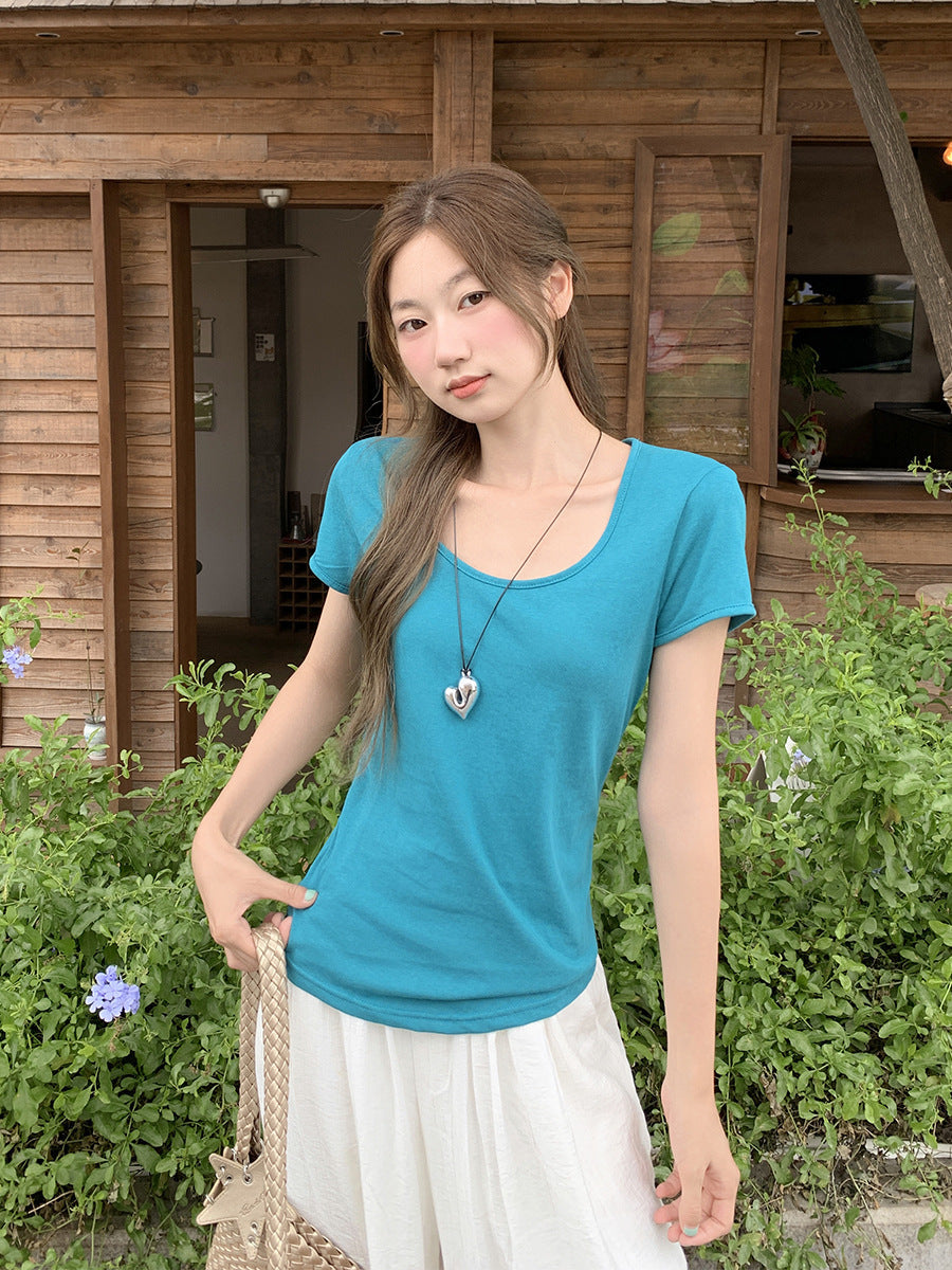Peacock Blue One Shoulder Women Summer Stylish T-Shirt