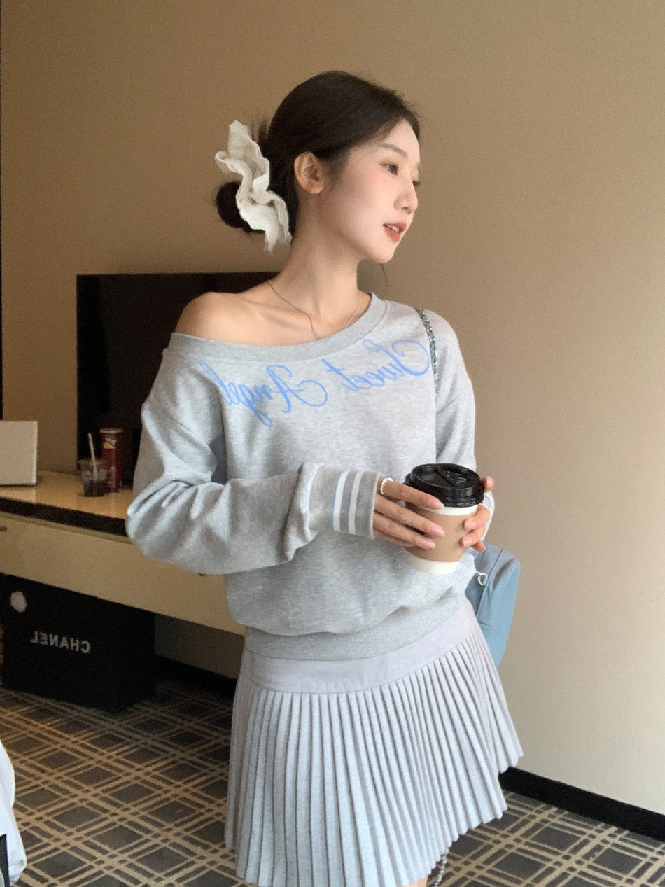 Off Shoulder Letter Print Women Sweatshirt 2026 Fall