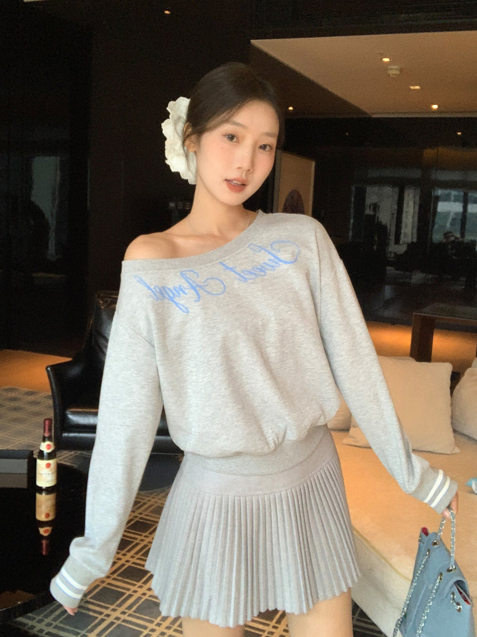 Off Shoulder Letter Print Women Sweatshirt 2026 Fall