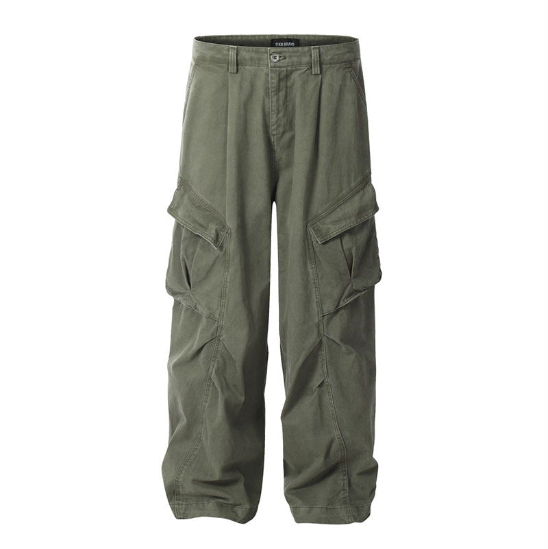 Men’s Vintage Multi-Pocket Wide Leg Overalls Loose