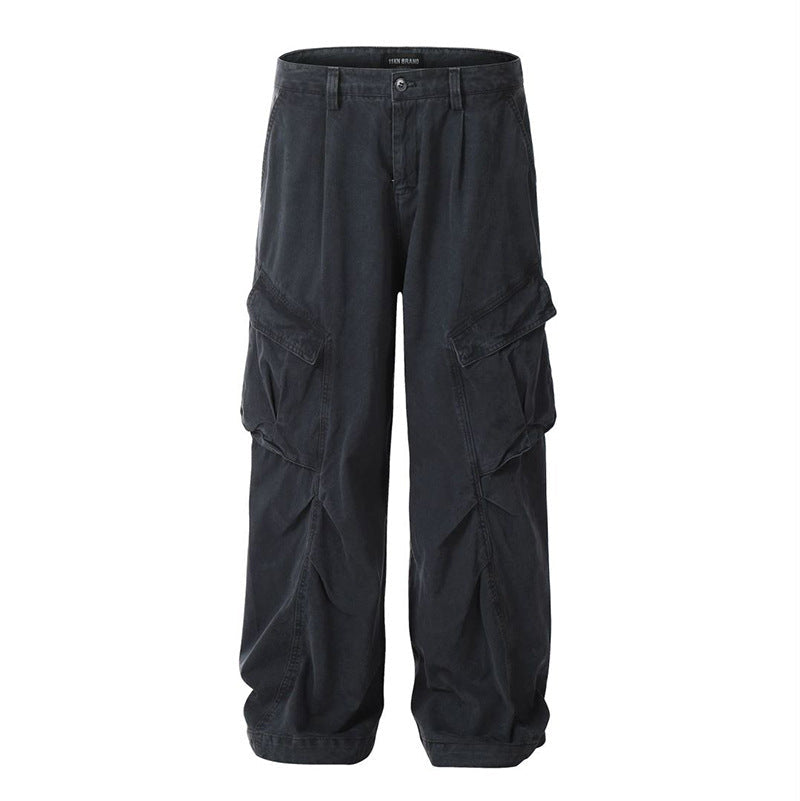 Men’s Vintage Multi-Pocket Wide Leg Overalls Loose
