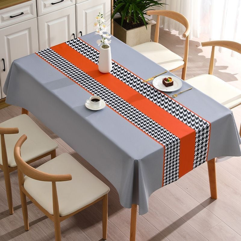 [2026 High-Vibe] Orange Houndstooth PVC "Yarn-Texture" Tablecloth
