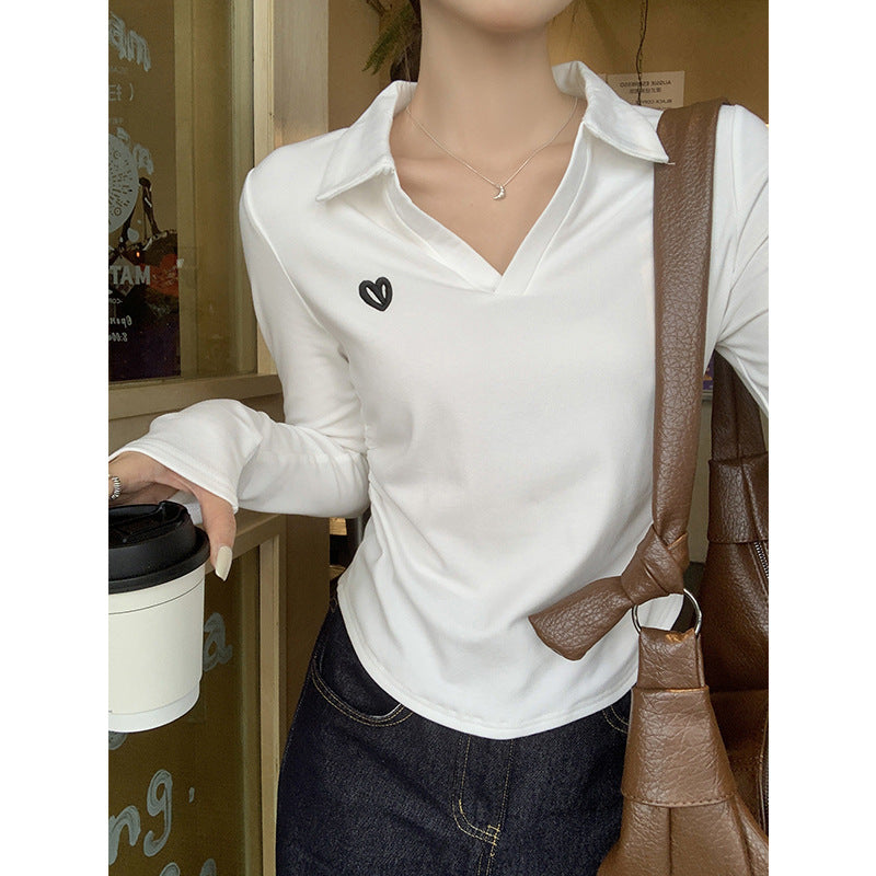Polo Collar Women Fleece Lined Slim Autumn Top