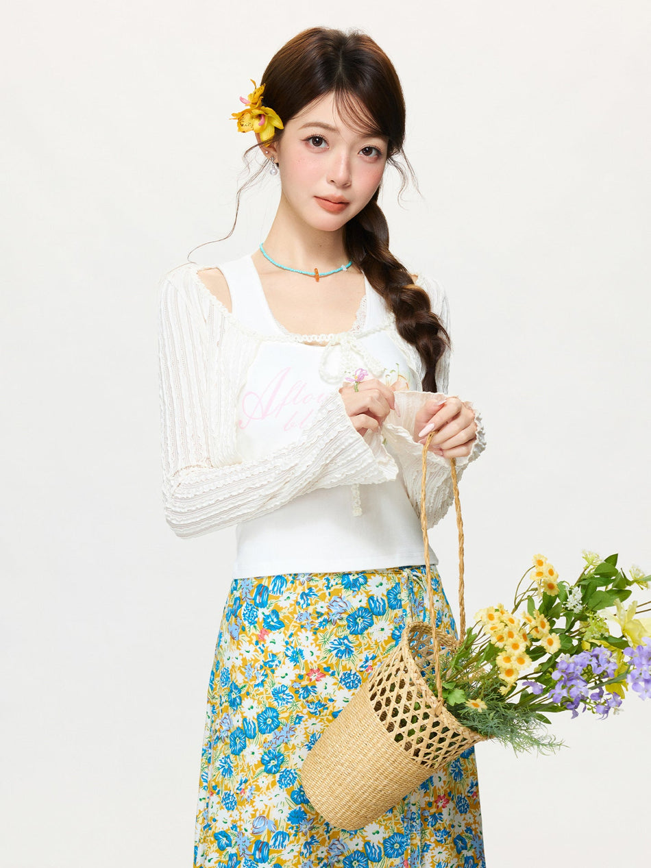 Apricot Knit Lace Up Women Cardigan Top 2026