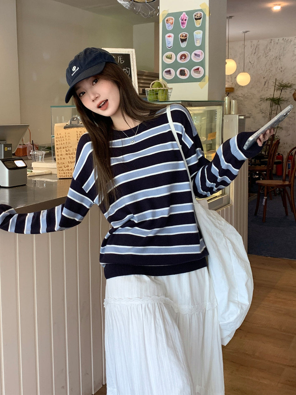 Striped Knit Sweater Women 2026 Autumn Loose Style