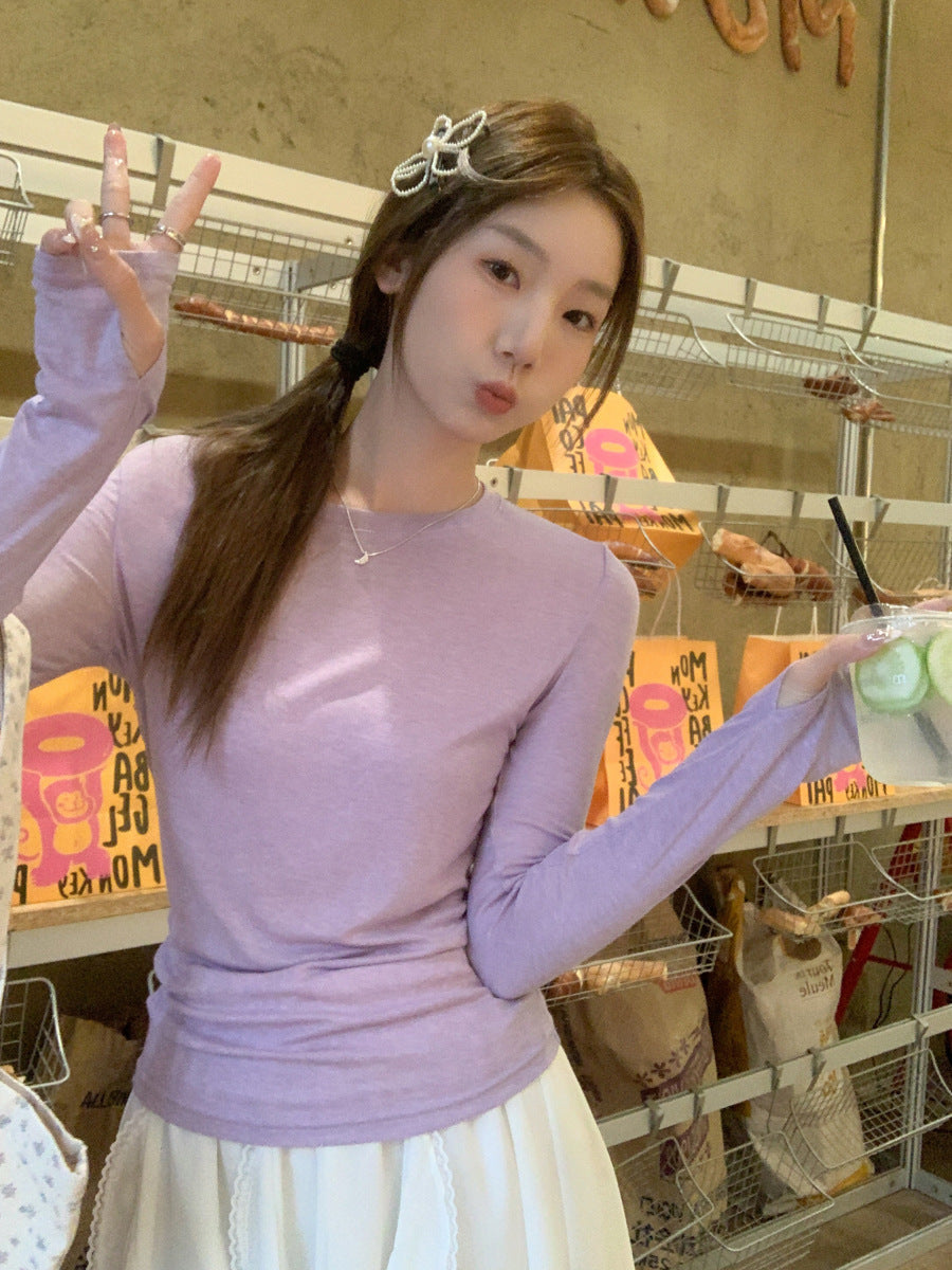 Taro Purple Women Slim T-Shirt Spring 2026 Elegant Top
