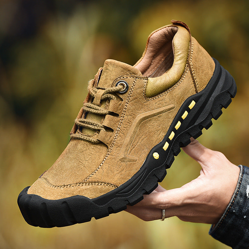 Men’s Leather Hiking Shoes Low-Top Lace-Up Casual