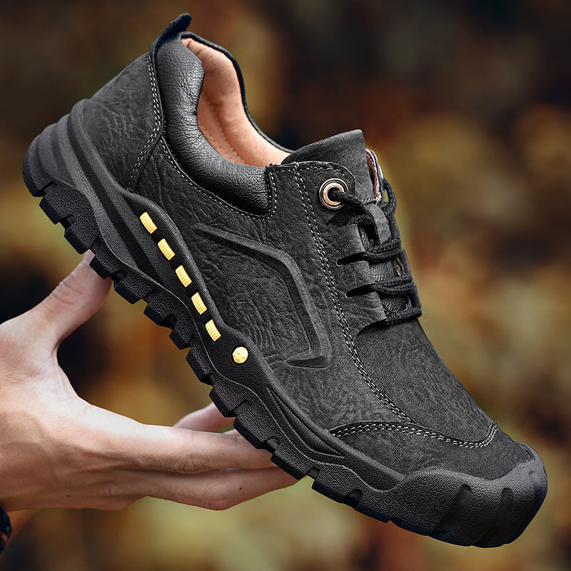 Men’s Leather Hiking Shoes Low-Top Lace-Up Casual