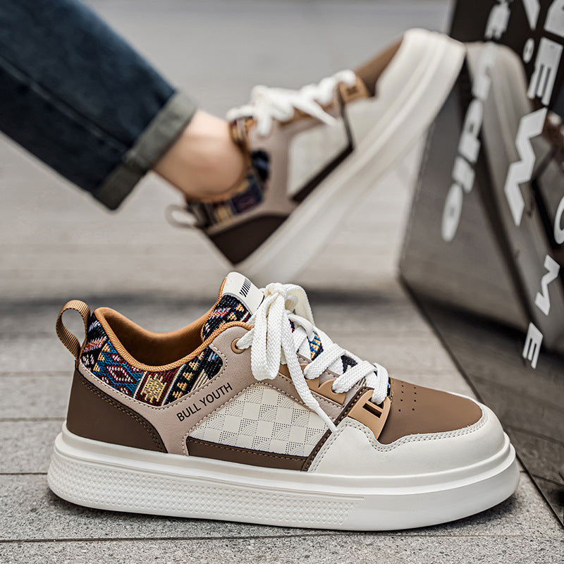 Men’s Color Block Casual Sneakers – Trendy White