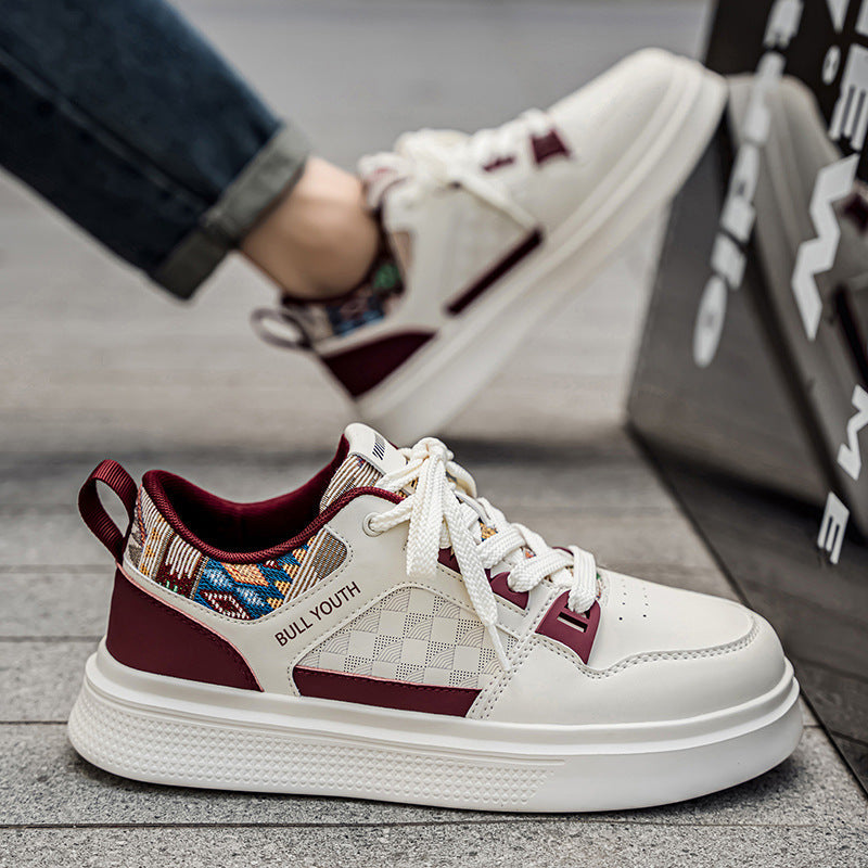 Men’s Color Block Casual Sneakers – Trendy White