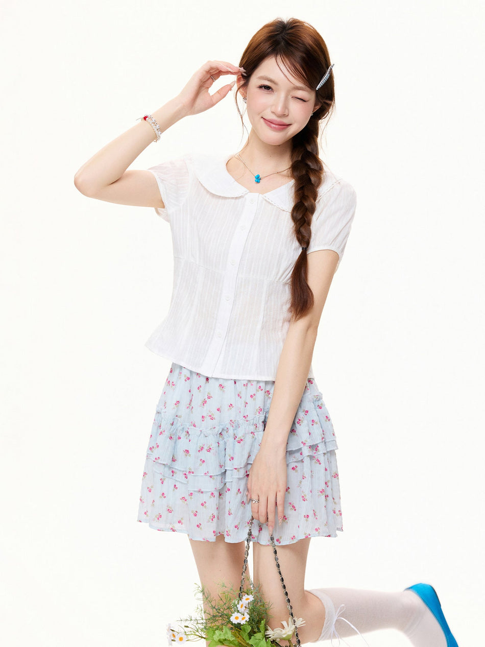 White Doll Collar Slim Shirt Women Summer 2026
