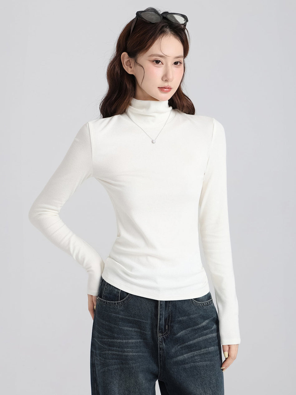 Korean Slim Half High Neck Top Women Autumn Winter 2026