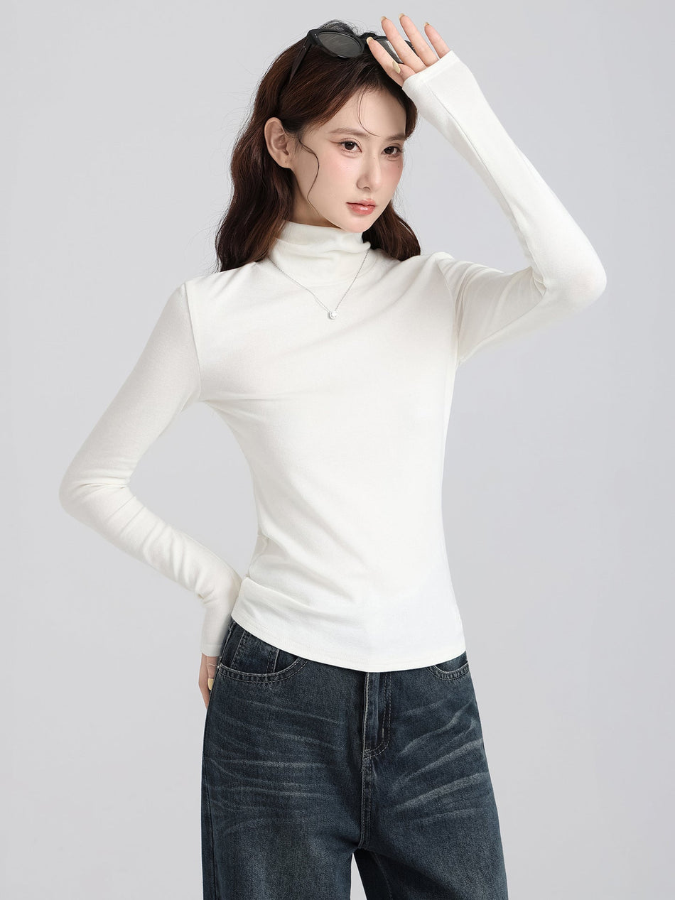Korean Slim Half High Neck Top Women Autumn Winter 2026