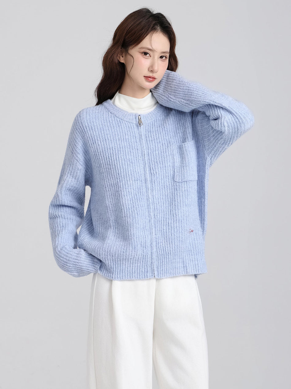 Light Blue Zipper Sweater Jacket Women Winter 2026