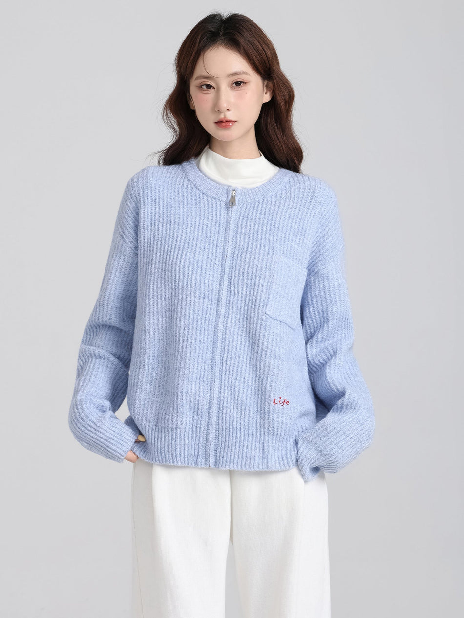 Light Blue Zipper Sweater Jacket Women Winter 2026