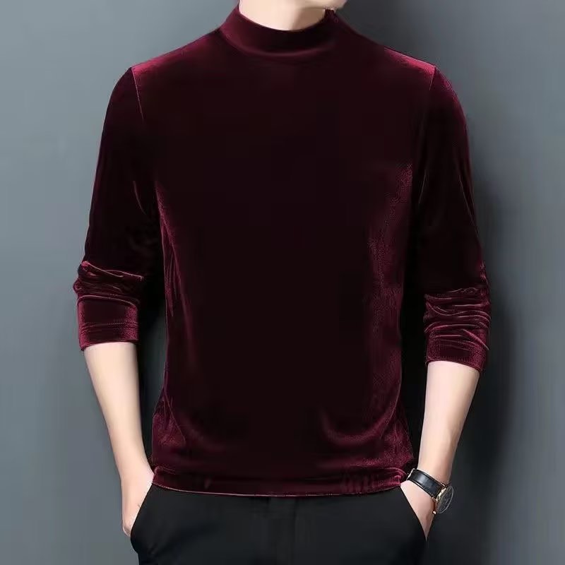 Men’s Golden Velvet Turtleneck Shirt – Winter Warm