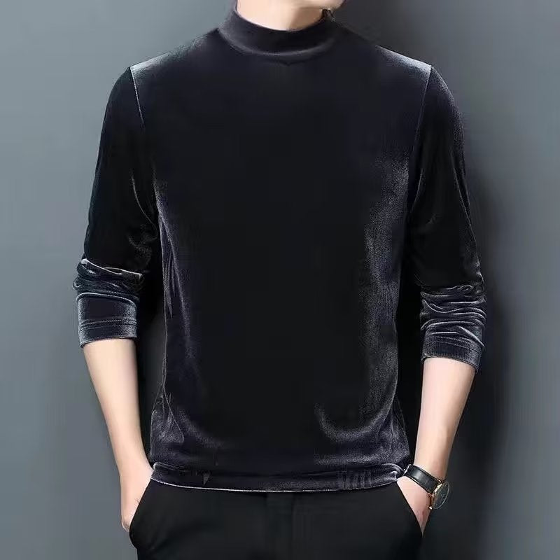 Men’s Golden Velvet Turtleneck Shirt – Winter Warm