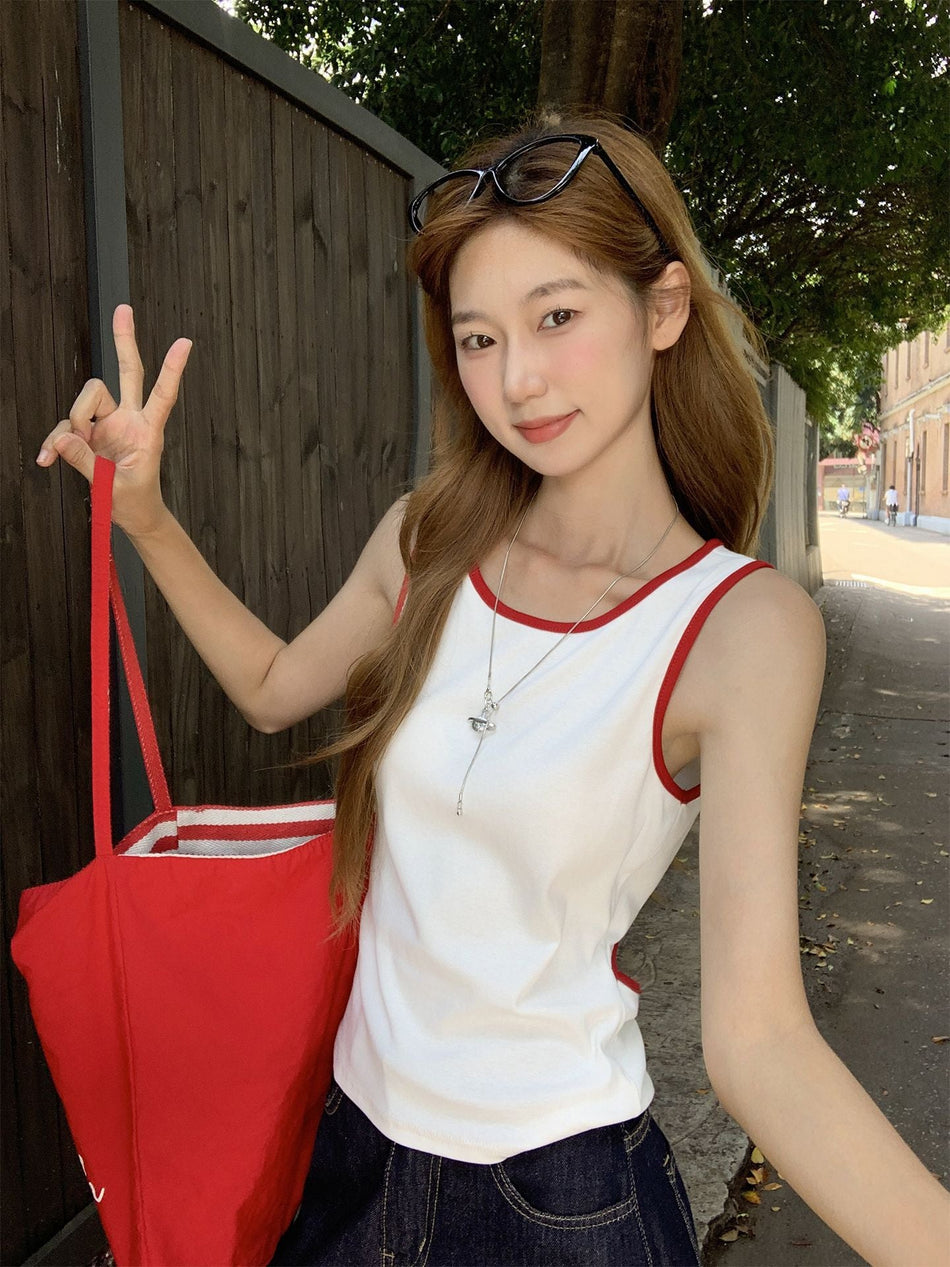 Red White Contrast Backless Camisole Women Summer 2026