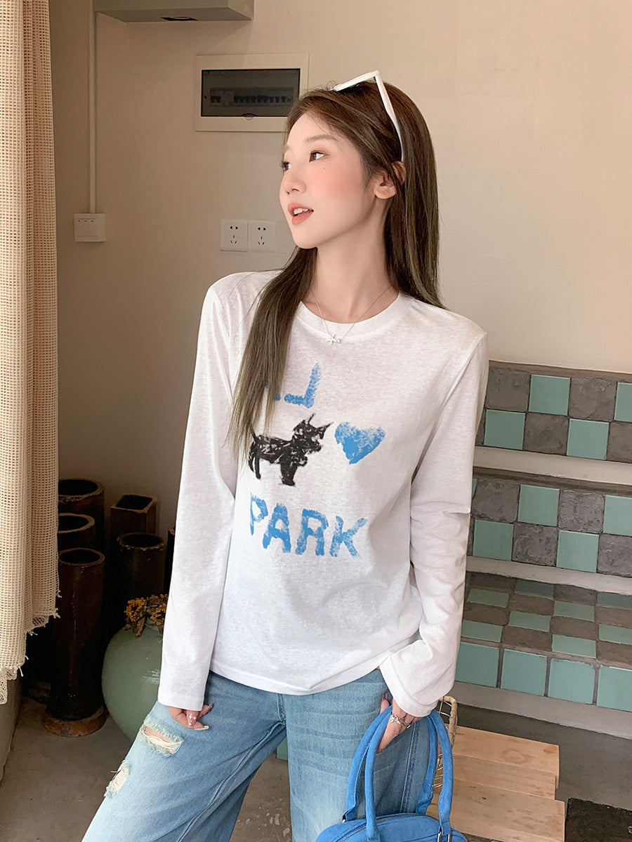 Women’s Heart Print Loose Long Sleeve T-Shirt