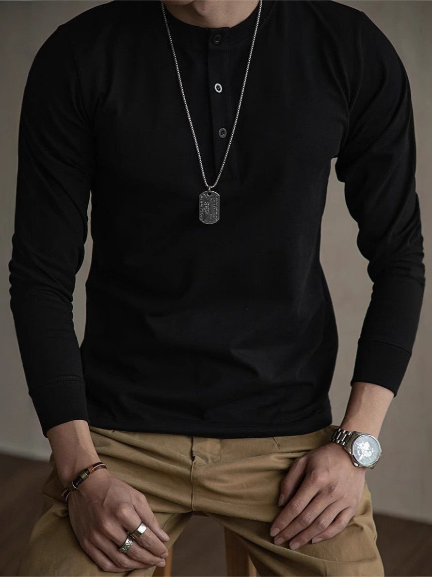 Men’s Long Sleeve Henley Shirt – Casual Tough Style