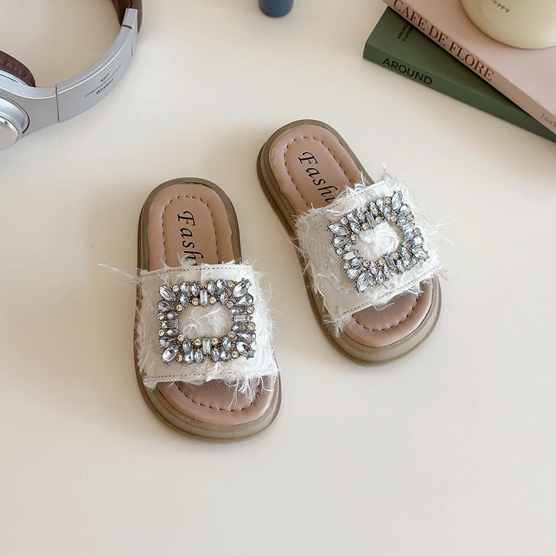 2026 Girls’ Rhinestone Buckle Slip-On Sandals – Kids Fashion Nepal | Tudoholic