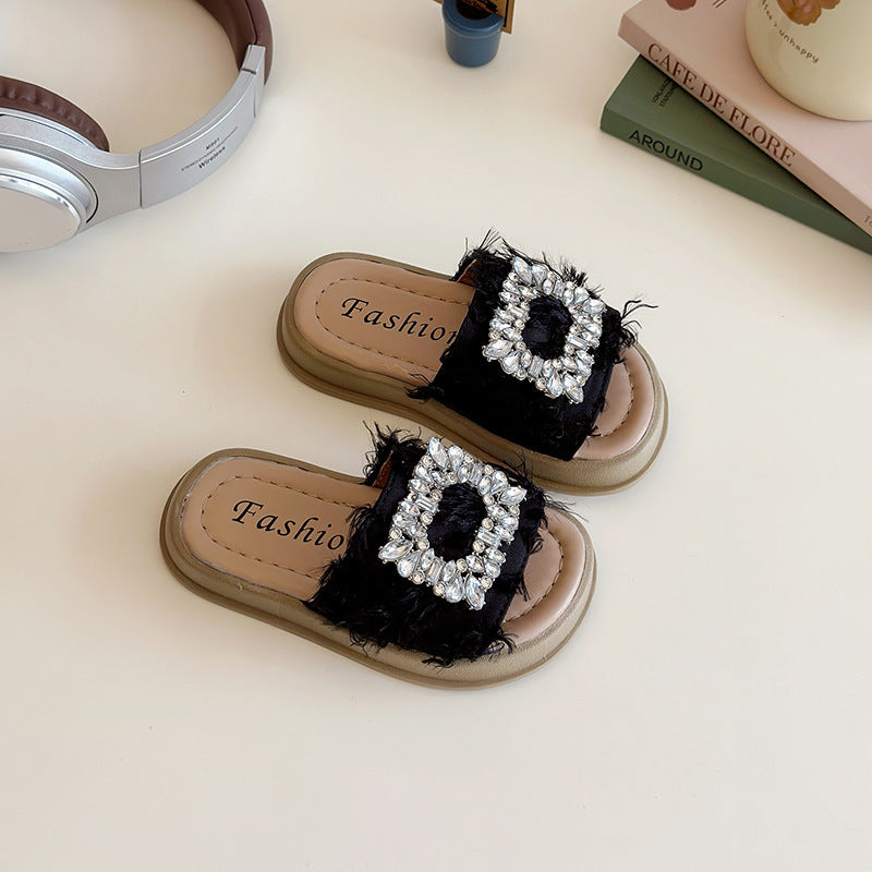2026 Girls’ Rhinestone Buckle Slip-On Sandals – Kids Fashion Nepal | Tudoholic