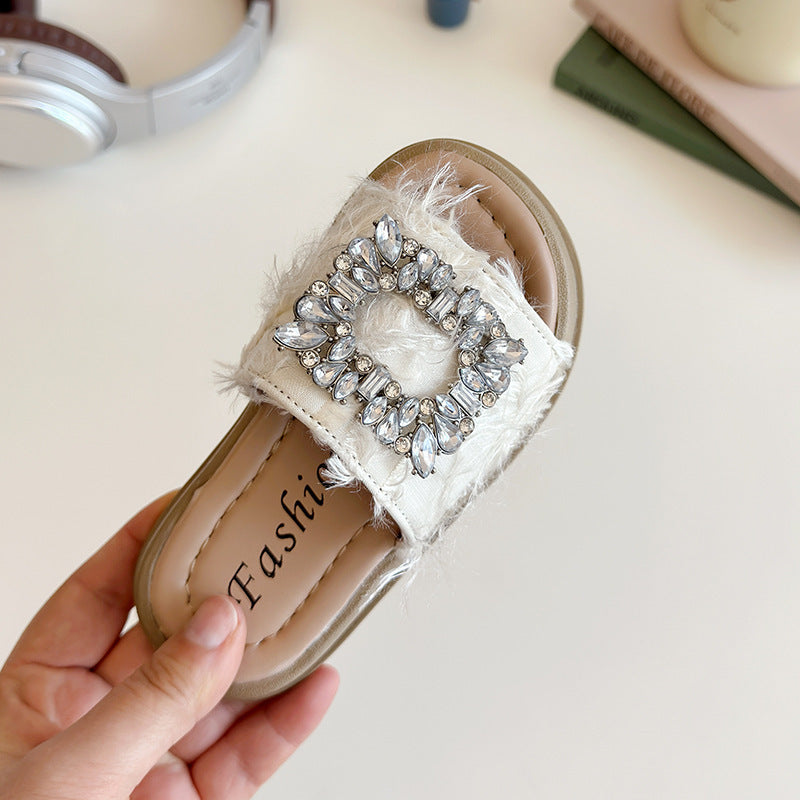 2026 Girls’ Rhinestone Buckle Slip-On Sandals – Kids Fashion Nepal | Tudoholic