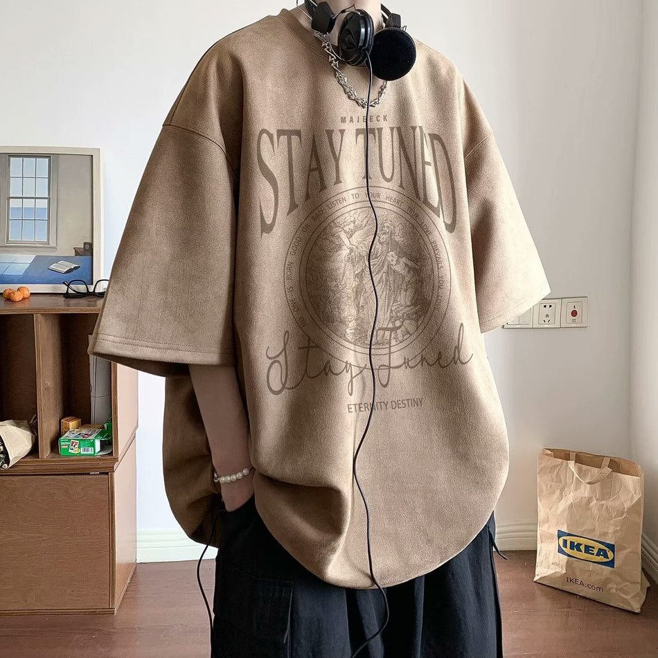 Men’s Suede T-Shirt – Retro Loose Fit Summer