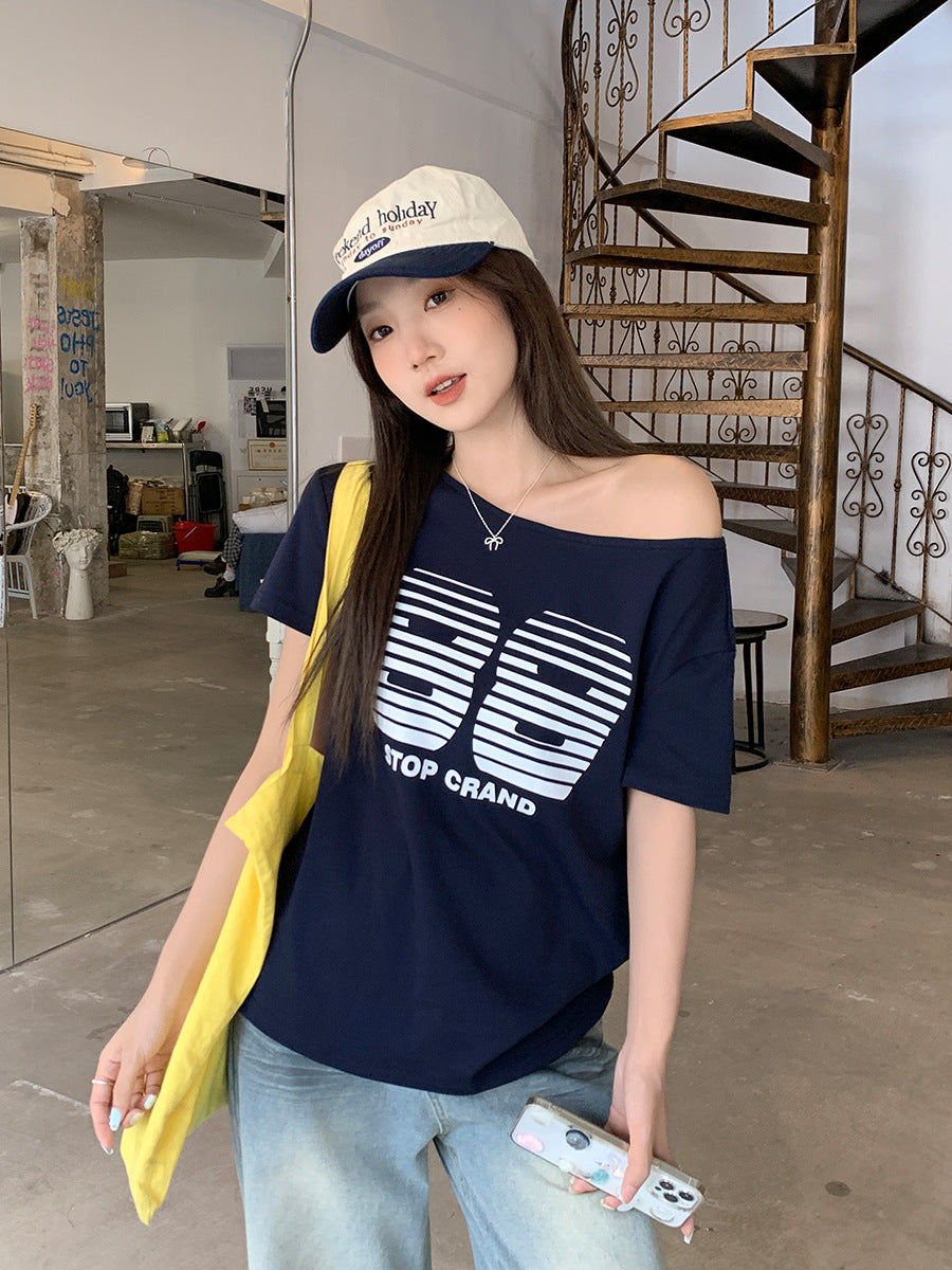 Women’s Off-Shoulder Letter Print Casual Summer Top