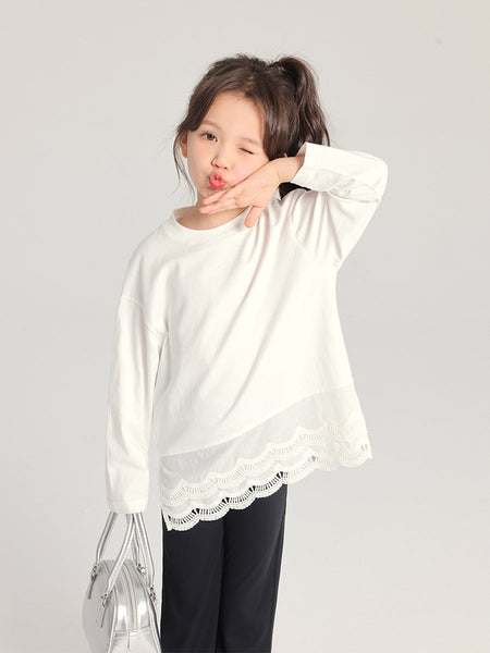 2026 Girls’ Cotton Lace Long-Sleeve Base Shirt – Kids Fashion Nepal | Tudoholic