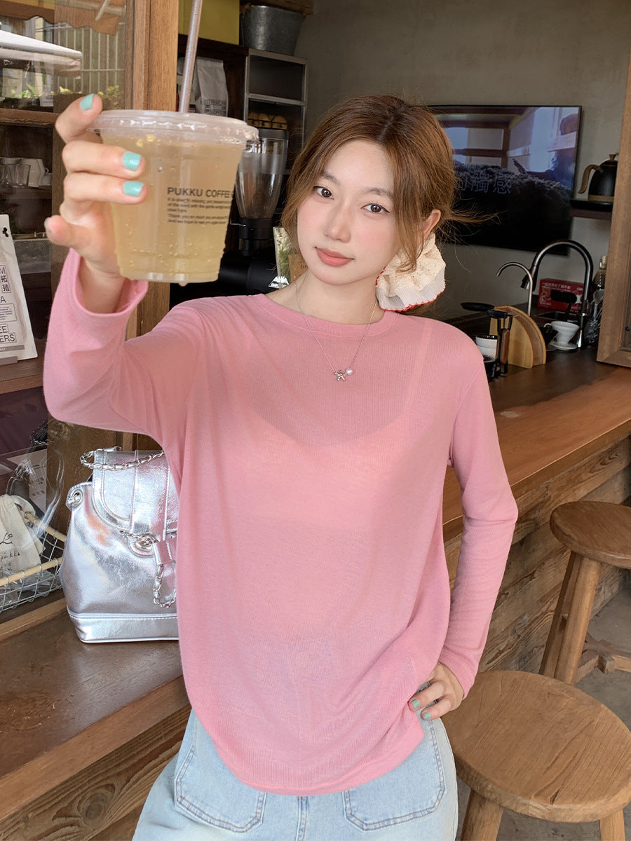 Women’s Pink One-Shoulder Slim Fit Long Sleeve Top