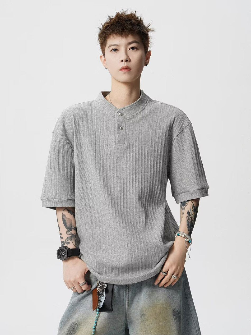Men’s Old Money Henley T-Shirt – Boxy Casual Style