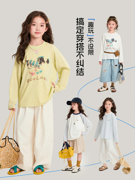 Pudding Haru Girls’ Summer Funny Long-Sleeve Tee 2026 – Summer Kids Fashion Nepal | Tudoholic