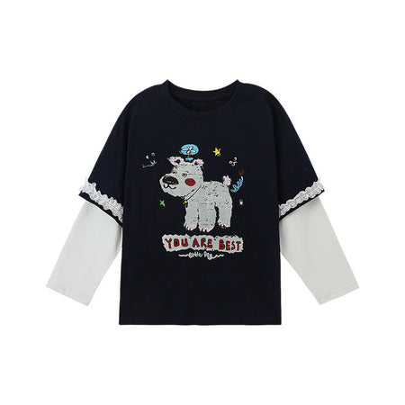 Pudding Haru Girls’ Cartoon Fake Two-Piece Long-Sleeve Tee – Kids Fashion Nepal | Tudoholic