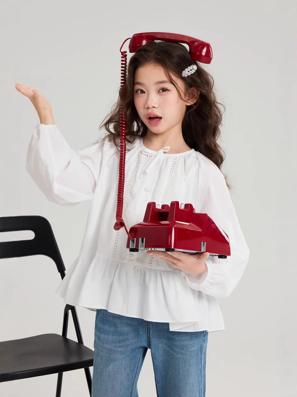 Pudding Haru Girls’ Solid White Bow Round-Neck Shirt – Kids Fashion Nepal | Tudoholic