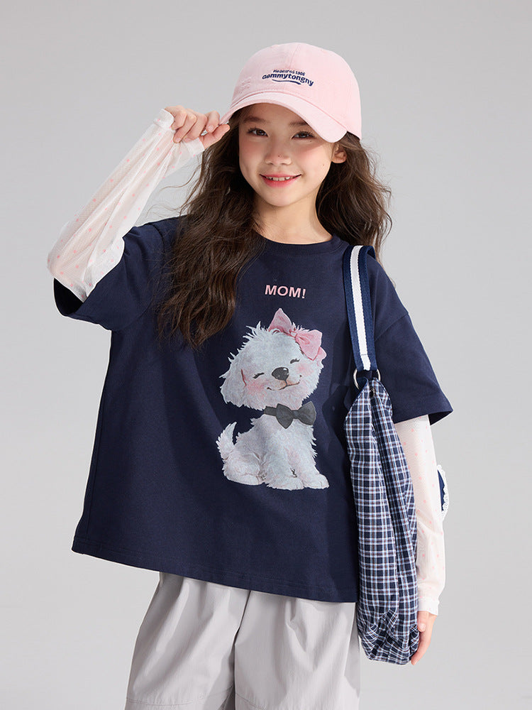 Pudding Haru Girls’ Summer Polka Dot Fake Two-Piece Tee – Summer Kids Fashion Nepal | Tudoholic