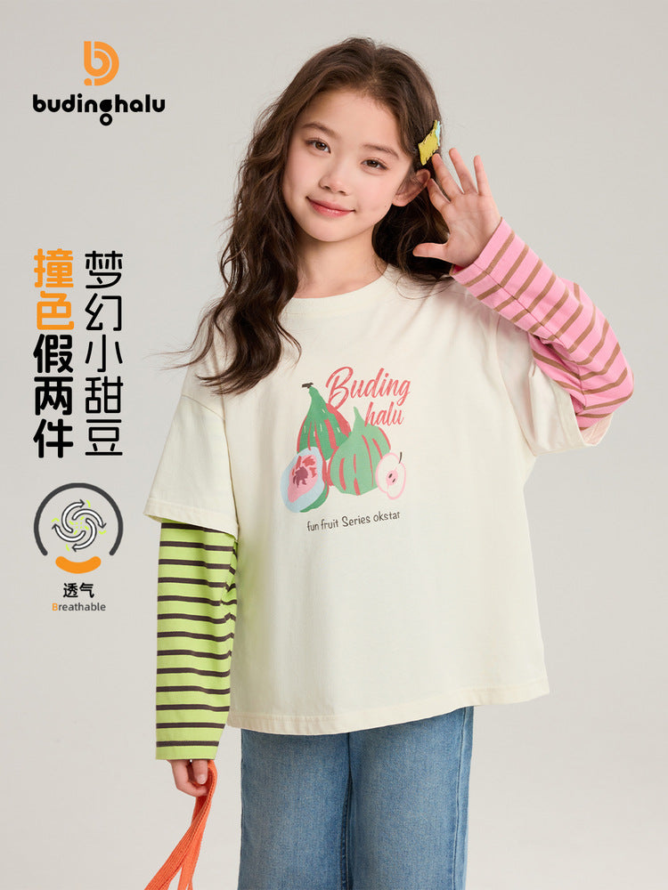 Pudding Haru Girls’ Contrast Color Fake Two-Piece Tee 2026 – Kids Fashion Nepal | Tudoholic