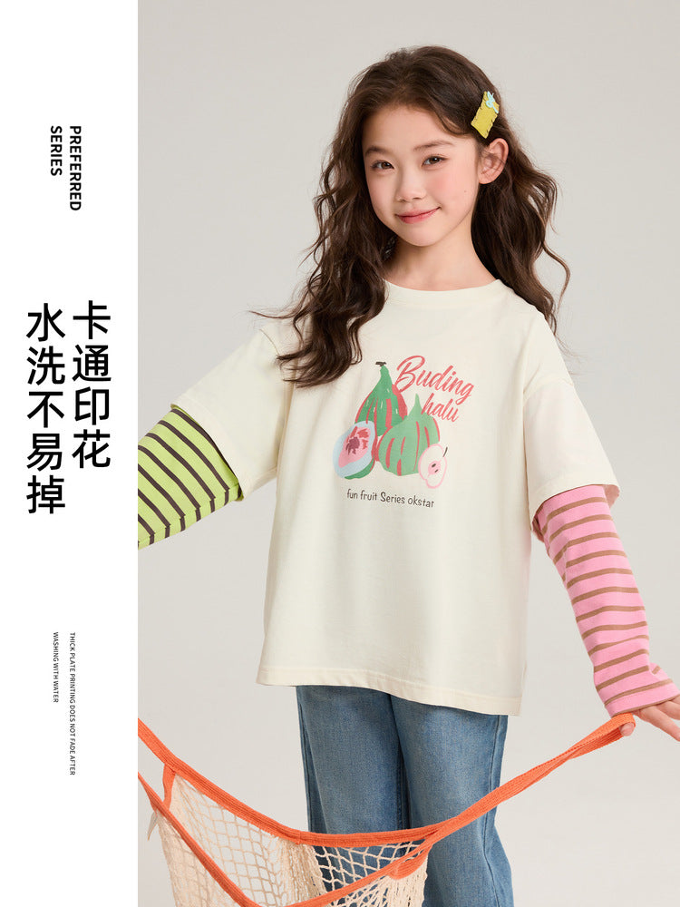 Pudding Haru Girls’ Contrast Color Fake Two-Piece Tee 2026 – Kids Fashion Nepal | Tudoholic