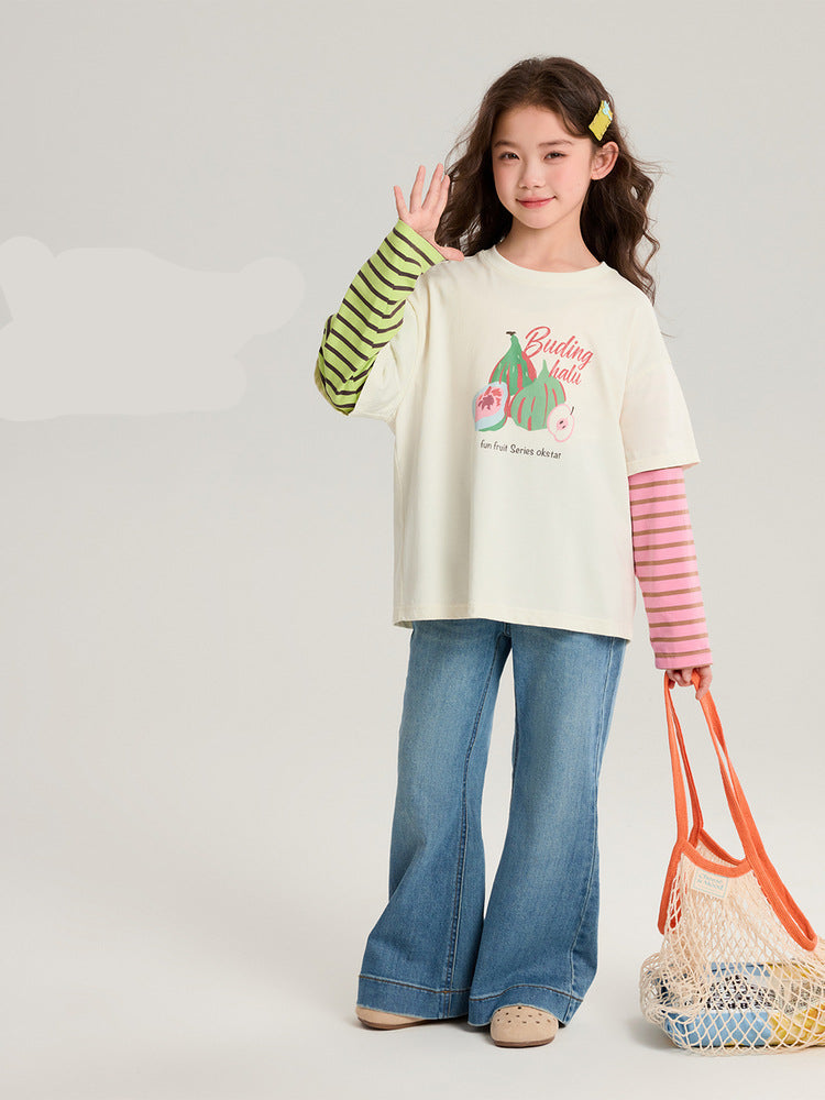 Pudding Haru Girls’ Contrast Color Fake Two-Piece Tee 2026 – Kids Fashion Nepal | Tudoholic