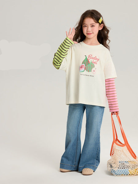 Pudding Haru Girls’ Contrast Color Fake Two-Piece Tee 2026 – Kids Fashion Nepal | Tudoholic