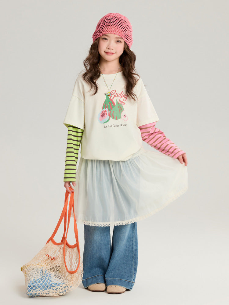 Pudding Haru Girls’ Contrast Color Fake Two-Piece Tee 2026 – Kids Fashion Nepal | Tudoholic