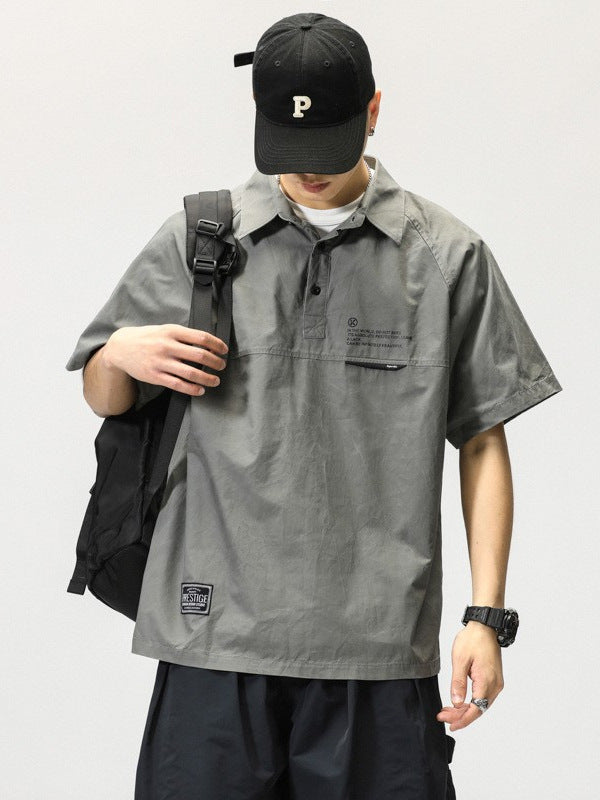Men’s Polo Collar T-Shirt – Japanese Retro Style