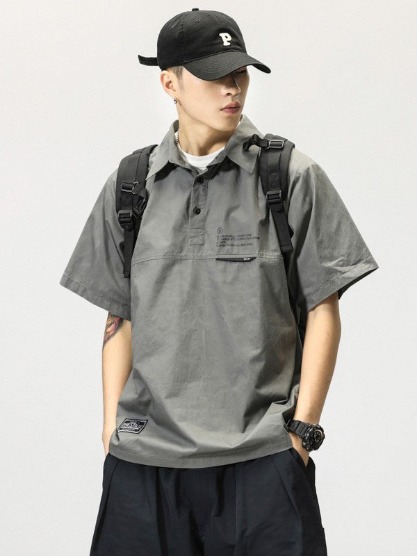 Men’s Polo Collar T-Shirt – Japanese Retro Style