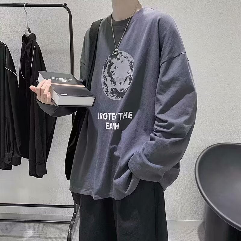 Men’s Long Sleeve Printed T-Shirt – Casual Student Style