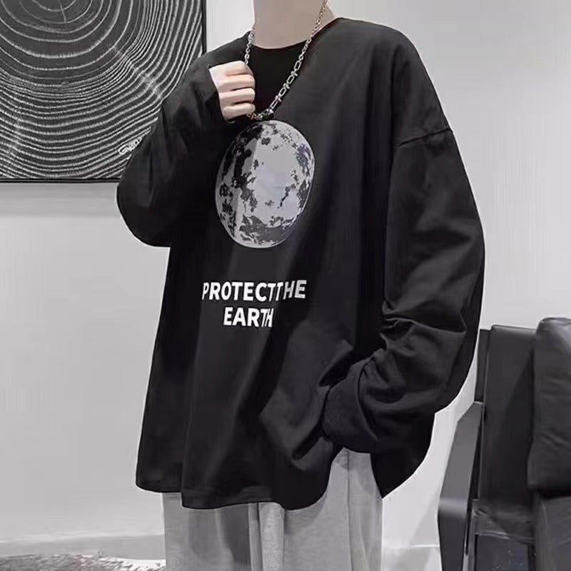 Men’s Long Sleeve Printed T-Shirt – Casual Student Style