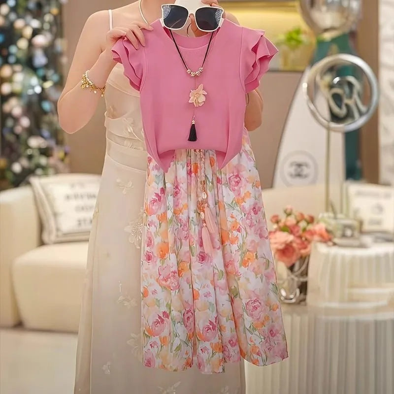 Girls’ Summer 2025 Flying Sleeve Two-Piece Set – Summer Kids Fashion Nepal | Tudoholic