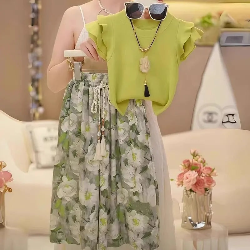 Girls’ Summer 2025 Flying Sleeve Two-Piece Set – Summer Kids Fashion Nepal | Tudoholic